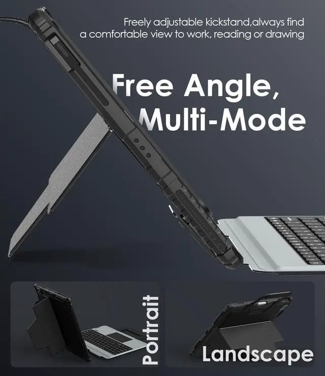 Alt view image 7 of 7 - Nillkin Bumper Go Keyboard PU Leather Case Designed for Apple iPad Air 11 2024/10.9 2020/Air 4/Air 5/Pro 11 2020/2021/2022, Pen Holder/Removable Keyboard/Shockproof/Kickstand/Rear Camera Cover -Black