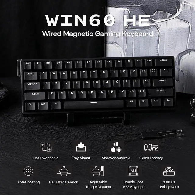Alt view image 2 of 7 - EPOMAKER Aula WIN60 HE 60% Wired Magnetic Keyboard with Adjustable Actuation, 8000 Hz Polling Rate, Hall Effect Switches, Hot-Swap, for FPS Games (Black)
