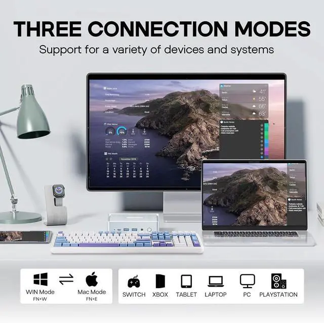 Alt view image 3 of 7 - EPOMAKER Aula F108 Wireless Gaming Keyboard with 4000mAh Battery, US Layout Full Size Mechanical Keyboard with 108 Hot-Swappable Keys, RGB, for Mac/PC/Android (White&Blue)