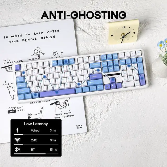 Alt view image 4 of 7 - EPOMAKER Aula F108 Wireless Gaming Keyboard with 4000mAh Battery, US Layout Full Size Mechanical Keyboard with 108 Hot-Swappable Keys, RGB, for Mac/PC/Android (White&Blue)