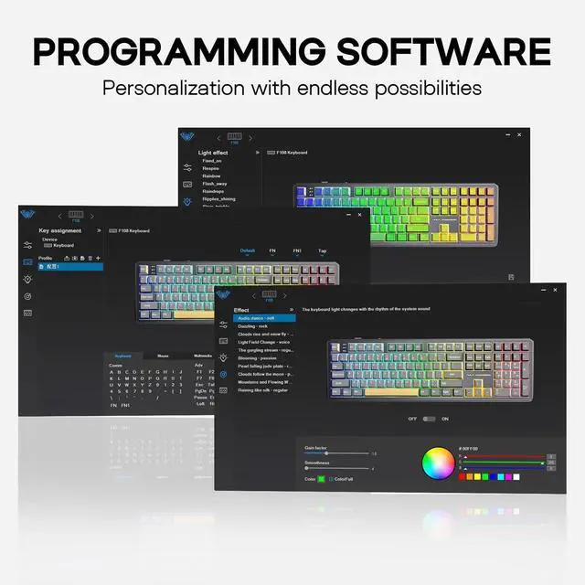 Alt view image 7 of 7 - EPOMAKER Aula F108 Wireless Gaming Keyboard with 4000mAh Battery, US Layout Full Size Mechanical Keyboard with 108 Hot-Swappable Keys, RGB, for Mac/PC/Android (White&Blue)