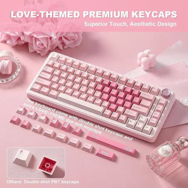 Alt view image 7 of 7 - YUNZII B75 PRO Wireless Mechanical Keyboard,75% Layout with Knob,Hot Swap Gasket Custom Structure,Creamy Pre-lubed Switches,RGB Backlit,Bluetooth/Type-C/2.4G for Win/Mac(Milk Switch,Pink)