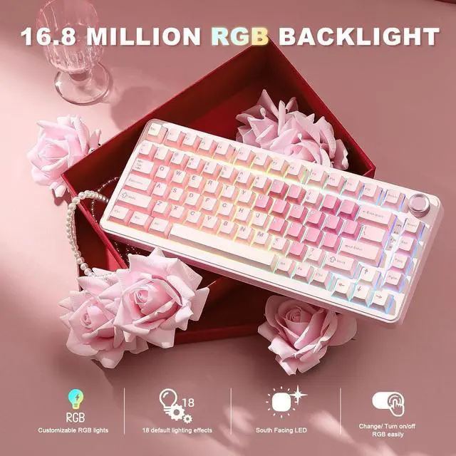Alt view image 6 of 7 - YUNZII B75 PRO Wireless Mechanical Keyboard,75% Layout with Knob,Hot Swap Gasket Custom Structure,Creamy Pre-lubed Switches,RGB Backlit,Bluetooth/Type-C/2.4G for Win/Mac(Milk Switch,Pink)