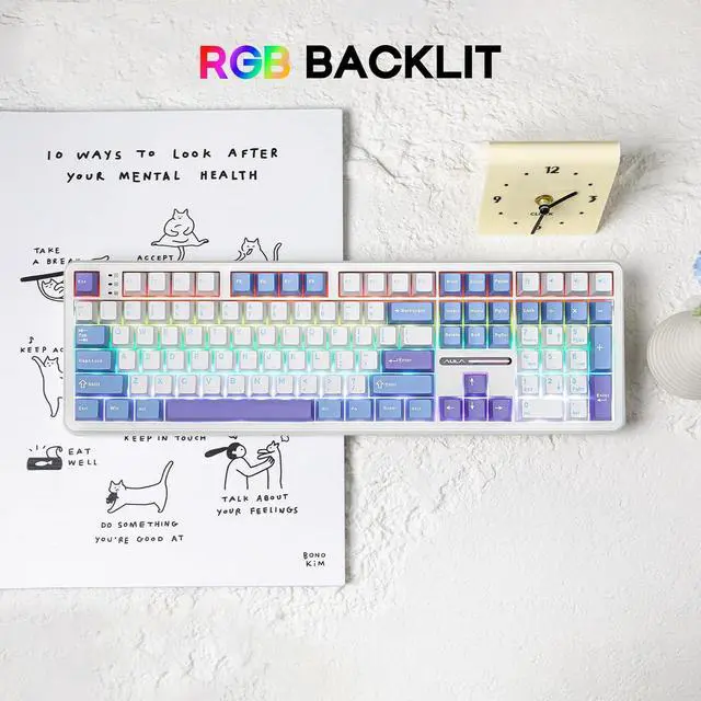 Alt view image 6 of 7 - EPOMAKER Aula F108 Wireless Gaming Keyboard with 4000mAh Battery, US Layout Full Size Mechanical Keyboard with 108 Hot-Swappable Keys, RGB, for Mac/PC/Android (White&Blue)