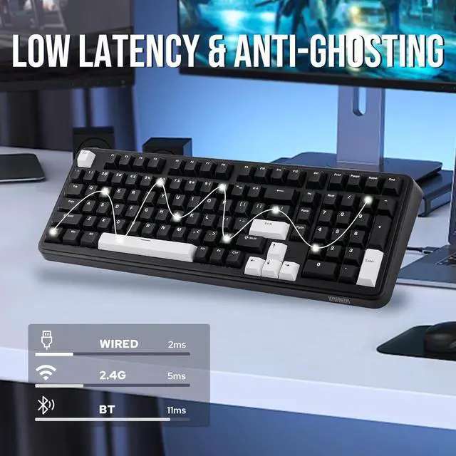 Alt view image 5 of 7 - EPOMAKER TH99 Tri-Mode Wireless Mechanical Keyboard with 8000mAh Battery, Hot Swappable Custom RGB Gaming Keyboard with Numpad, Gasket Creamy for PC/Mac/Office (Black)