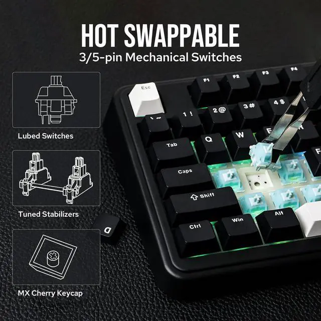 Alt view image 7 of 7 - EPOMAKER TH99 Tri-Mode Wireless Mechanical Keyboard with 8000mAh Battery, Hot Swappable Custom RGB Gaming Keyboard with Numpad, Gasket Creamy for PC/Mac/Office (Black)