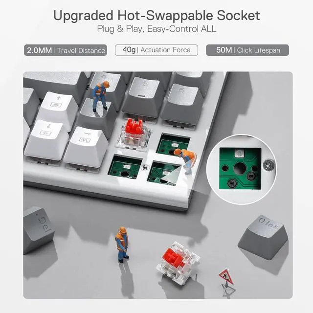 Alt view image 7 of 7 - Redragon K655 75% RGB Wired Mechanical Gaming Keyboard, 78 Keys Hot-Swap Mechanical Keyboard w/Aluminum Cover Board, Upgraded Socket and Onboard Macro/Media Keys, Quiet Linear Red Switch