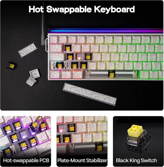 Alt view image 4 of 6 - EPOMAKER Aula Hero68 HE Wired Magnetic Gaming Keyboard, 0.01mm Adjustable Actuation, Rapid Hall Effect Switch, 8kHz Polling, 5-Layer Sound Dampening, RGB Box & Backlight (White Topographic)