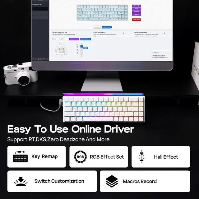 Alt view image 6 of 6 - EPOMAKER Aula Hero68 HE Wired Magnetic Gaming Keyboard, 0.01mm Adjustable Actuation, Rapid Hall Effect Switch, 8kHz Polling, 5-Layer Sound Dampening, RGB Box & Backlight (White Topographic)