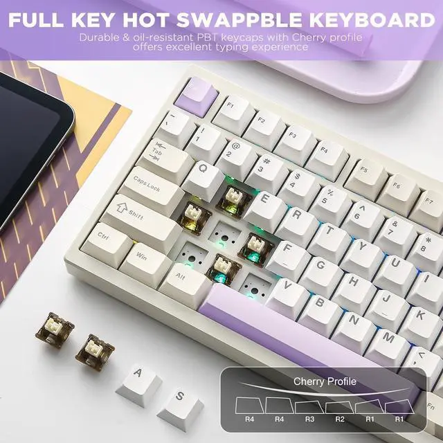 Alt view image 6 of 7 - YUNZII AL80 Wireless Mechanical Keyboard,Full Aluminum CNC,Smart LCD Display,Hot Swappable Gasket 75% Layout with Knob,BT/2.4G/USB-C,QMK/VIA Support for Win/Mac (Beige, Cocoa Cream V2 Switch)