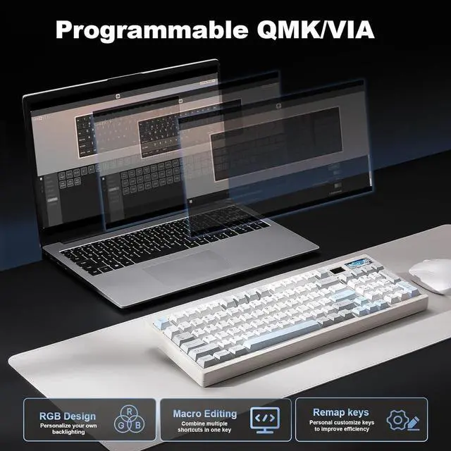 Alt view image 6 of 7 - YUNZII IF99 Wireless Mechanical Gaming Keyboard with Smart LCD Display, QMK/VIA Programmable BT/2.4G/USB-C Gasket Mounted Hot Swap RGB 96% Layout for Mac/Win (White, Cocoa Cream V2 Switch)