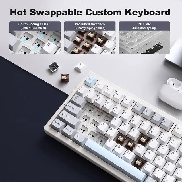 Alt view image 7 of 7 - YUNZII IF99 Wireless Mechanical Gaming Keyboard with Smart LCD Display, QMK/VIA Programmable BT/2.4G/USB-C Gasket Mounted Hot Swap RGB 96% Layout for Mac/Win (White, Cocoa Cream V2 Switch)