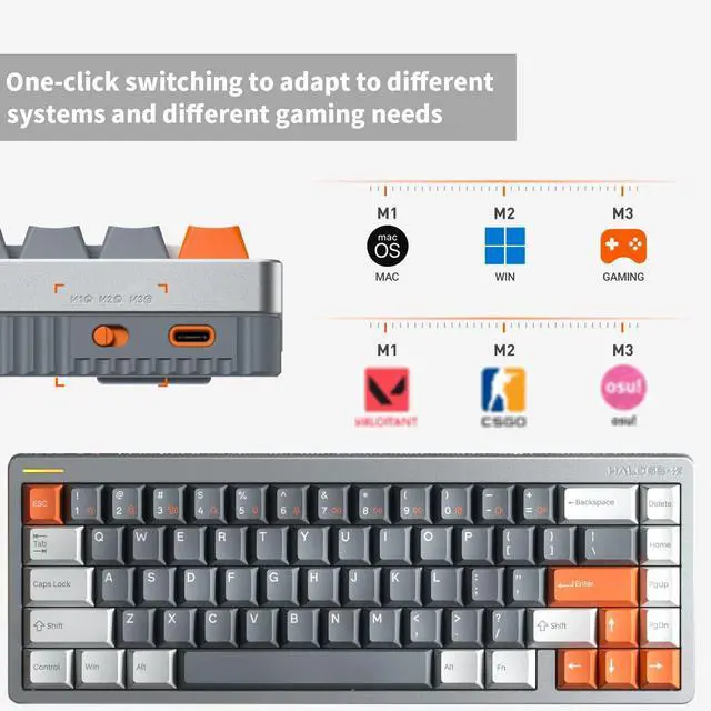 Alt view image 4 of 7 - nuphy Halo65 HE Rapid Trigger Gaming Keyboard, 65% Layout 67 Keys Wired Magnetic Switches Keyboard, Hall Effect Keyboard, Hyper-Fast Adjustable Actuation, RGB Hot-swappable, 8K Hz Polling Rate