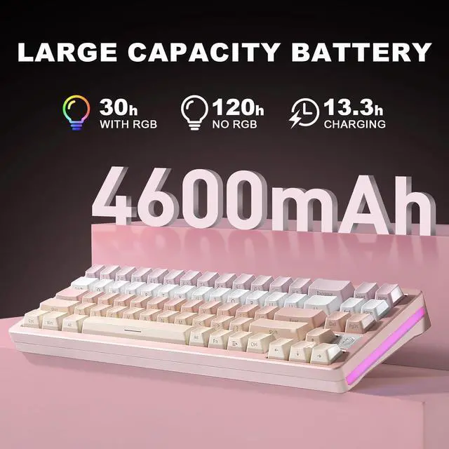 Alt view image 7 of 7 - YUNZII AL71 68% Mechanical Keyboard,Full Aluminum CNC,Hot Swappable Gasket,2.4GHz Wireless BT5.0/USB-C Wired,NKRO Programmable RGB Backlight Creamy Typing for Win/Mac (Pink, Crystal White Switch)