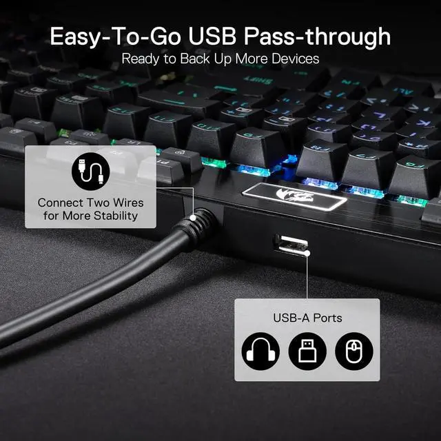 Alt view image 4 of 7 - K550 RGB Gaming Keyboard, 104 Keys + 12 Macro G Keys Wired Mechanical Keyboard w/Aluminum Top Plate, Custom Clicky Purple Switch, Extra USB Port & Wrist Rest