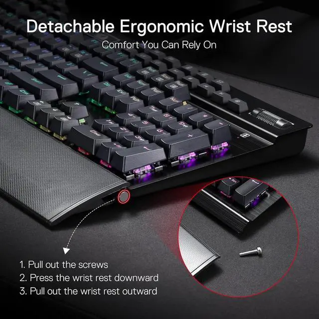 Alt view image 6 of 7 - K550 RGB Gaming Keyboard, 104 Keys + 12 Macro G Keys Wired Mechanical Keyboard w/Aluminum Top Plate, Custom Clicky Purple Switch, Extra USB Port & Wrist Rest
