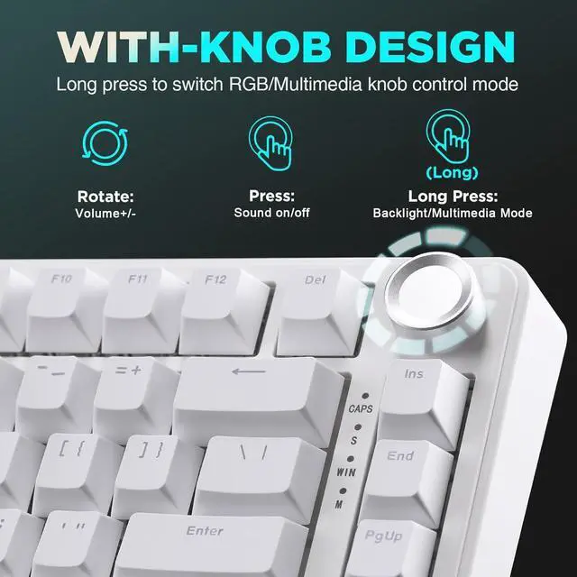 Alt view image 7 of 7 - YUNZII B75 Mechanical Keyboard,75% Layout with Knob,Hot Swappable RGB Backlit Gasket Mounted, Creamy Typing, Double-Shot PBT Keycaps,Cherry Profile,for Win/Mac (White, Milk V2 Linear Switch)