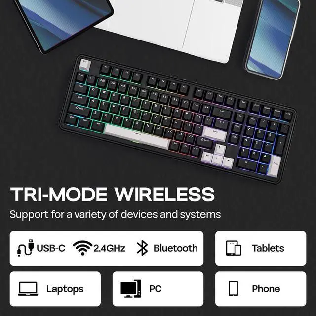 Alt view image 4 of 7 - EPOMAKER TH99 Wireless Mechanical Keyboard, Quiet Gaming Keyboard, 8000mAh,Creamy Gasket,RGB Backlit,Numpad,PBT Keycap,Lubed Silent Switch,Hot Swappable,for Gamers/Office (Black)