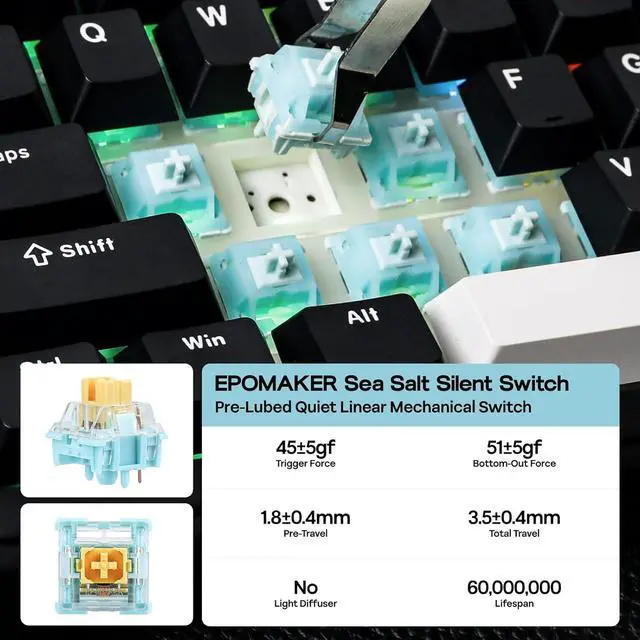 Alt view image 6 of 7 - EPOMAKER TH99 Wireless Mechanical Keyboard, Quiet Gaming Keyboard, 8000mAh,Creamy Gasket,RGB Backlit,Numpad,PBT Keycap,Lubed Silent Switch,Hot Swappable,for Gamers/Office (Black)