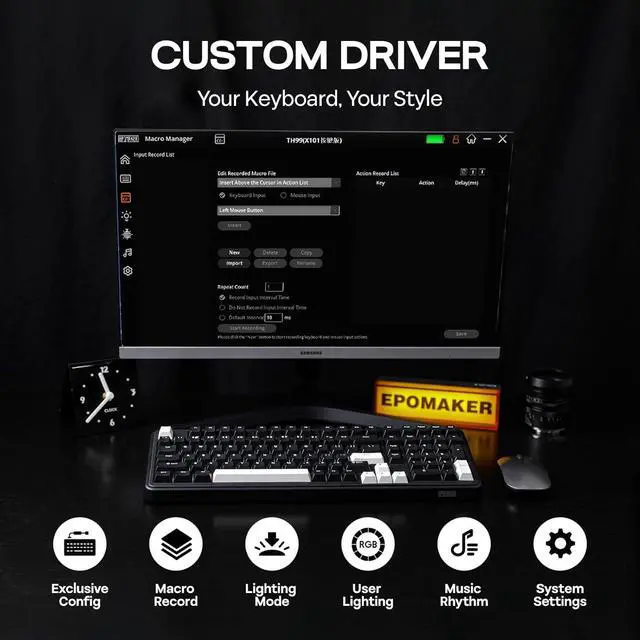 Alt view image 7 of 7 - EPOMAKER TH99 Wireless Mechanical Keyboard, Quiet Gaming Keyboard, 8000mAh,Creamy Gasket,RGB Backlit,Numpad,PBT Keycap,Lubed Silent Switch,Hot Swappable,for Gamers/Office (Black)