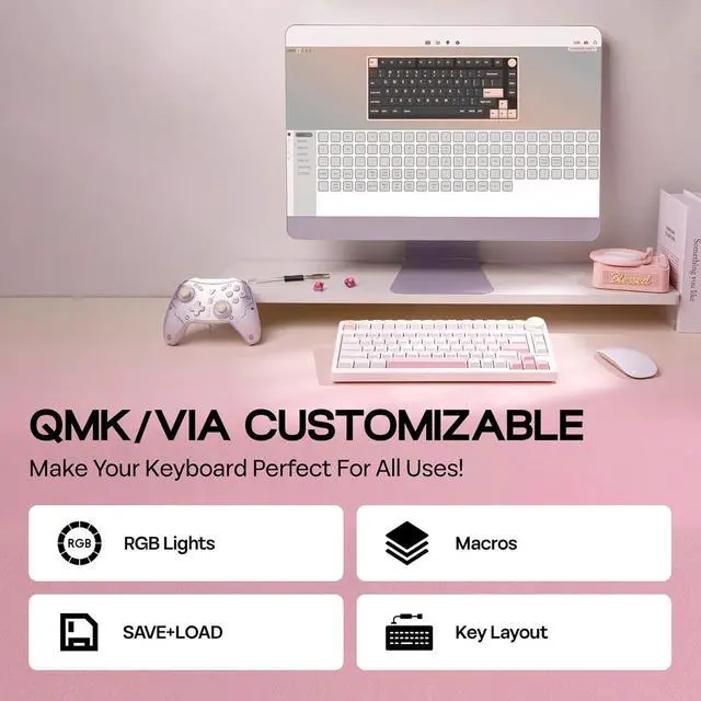 Alt view image 5 of 7 - EPOMAKER QK81 75% Wireless Mechanical Gaming Keyboard, QMK/VIA Programmable and Hot-Swappable, 81 Keys with Metal Knob, 2.4Ghz/BT/USB, Creamy Gasket-Mount, RGB Backlight (White, Wisteria Switch)