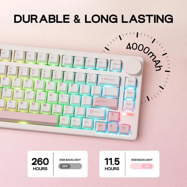 Alt view image 5 of 7 - EPOMAKER QK81 75% Wireless Mechanical Gaming Keyboard, QMK/VIA Programmable and Hot-Swappable, 81 Keys with Metal Knob, 2.4Ghz/BT/USB, Creamy Gasket-Mount, RGB Backlight (White, Flamingo Switch)