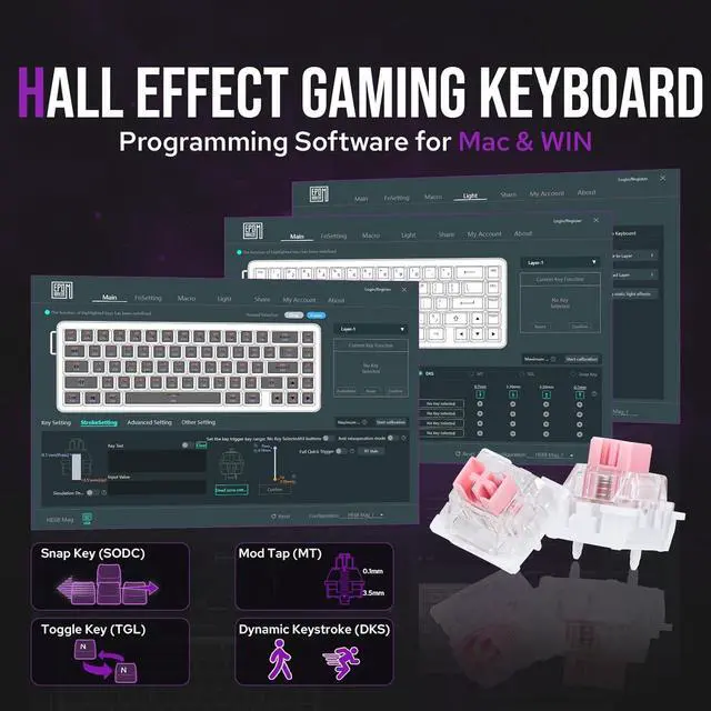 Alt view image 5 of 7 - EPOMAKER HE68 Hall Effect Keyboard, 8000hz Polling, 0.01mm Adjustable Trigger, 0.125ms Latency, Creamy Gasket, Snap Key, SOCD, RGB, Wired Magnetic Gaming Keyboard for Mac/PC (White)