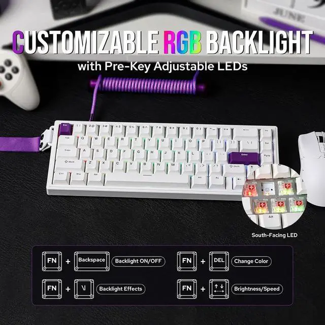 Alt view image 7 of 7 - EPOMAKER HE68 Hall Effect Keyboard, 8000hz Polling, 0.01mm Adjustable Trigger, 0.125ms Latency, Creamy Gasket, Snap Key, SOCD, RGB, Wired Magnetic Gaming Keyboard for Mac/PC (White)