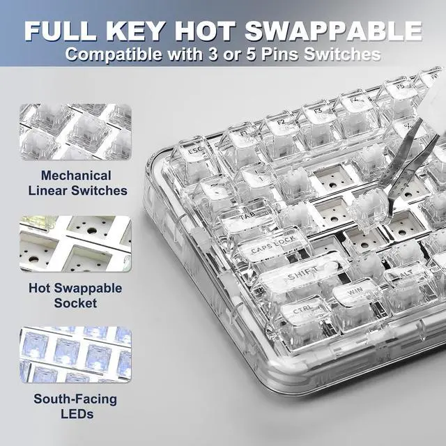 Alt view image 3 of 7 - YUNZII X98 QMK/VIA Wireless Mechanical Gaming Keyboard with Knob,Tri-Mode BT5.0/USB-C/2.4GHz Hot Swappable Keyboard,Pre-lubed Switches Gasket Mount RGB Backlit for Wins/Mac (White, Snow Switch)