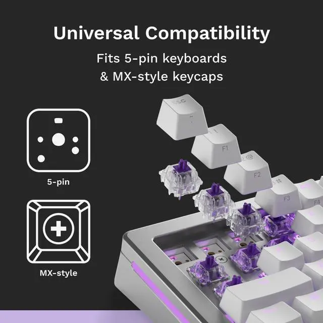 Alt view image 5 of 7 - Glorious Gaming - Mako Switches (110 PCS) Tactile Switches for Gaming and Typing, Clear Design for Max RGB, Pre Lubed, for Hotswappable Mechanical Keyboards with 5-pin sockets