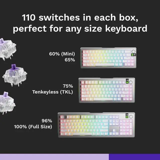 Alt view image 6 of 7 - Glorious Gaming - Mako Switches (110 PCS) Tactile Switches for Gaming and Typing, Clear Design for Max RGB, Pre Lubed, for Hotswappable Mechanical Keyboards with 5-pin sockets