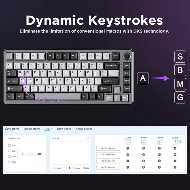 Alt view image 7 of 7 - YUNZII RT75 Rapid Trigger Gaming Keyboard,Hall Effect Magnetic Switch,Adjustable Actuation Esports,75% TKL Layout with Knob,RGB Backlit, PBT Keycaps for Mac/Win (Black, Outemu Switch)