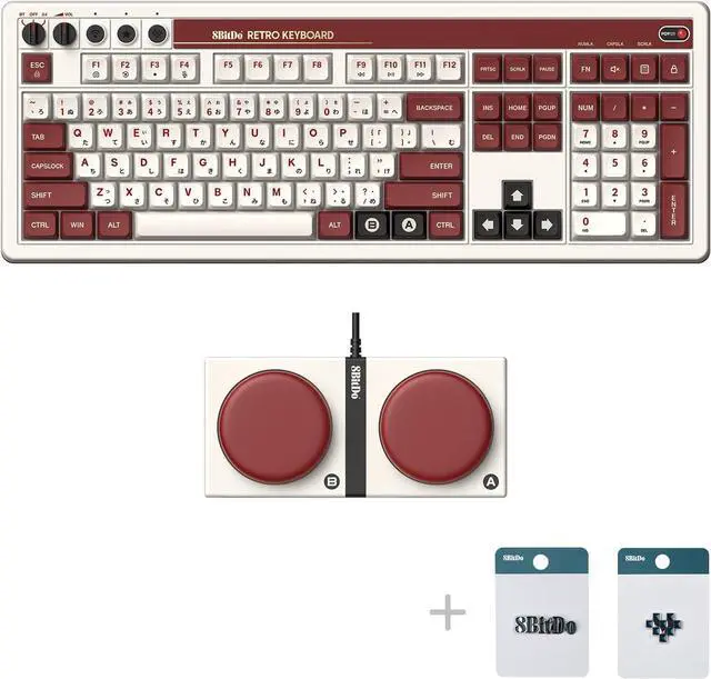 Alt view image 2 of 7 - 8Bitdo 108 Keys Retro Mechanical Keyboard Bluetooth/2.4G/USB-C, Hot Swappable, Dual Super Programmable Buttons, Volume knob for Windows and Android - Fami Edition
