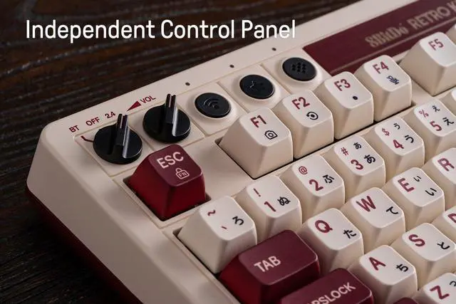 Alt view image 5 of 7 - 8Bitdo 108 Keys Retro Mechanical Keyboard Bluetooth/2.4G/USB-C, Hot Swappable, Dual Super Programmable Buttons, Volume knob for Windows and Android - Fami Edition