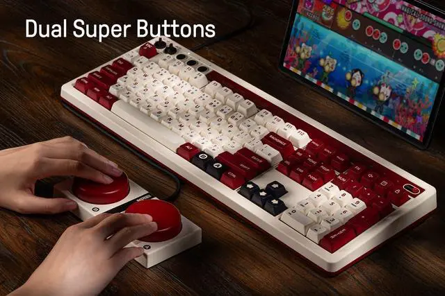 Alt view image 6 of 7 - 8Bitdo 108 Keys Retro Mechanical Keyboard Bluetooth/2.4G/USB-C, Hot Swappable, Dual Super Programmable Buttons, Volume knob for Windows and Android - Fami Edition