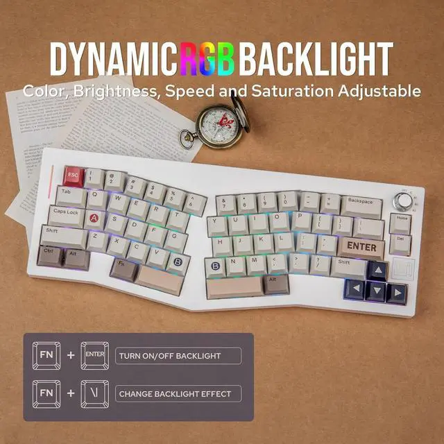 Alt view image 6 of 6 - EPOMAKER Alice 66 Wireless Gaming Keyboard, Alice Layout QMK/VIA Programmable Mechanical Keyboard with 4000mAh Battery, BT5.0/2.4GHz/USB-C Wired, Hot Swappable (Flamingo Switch)