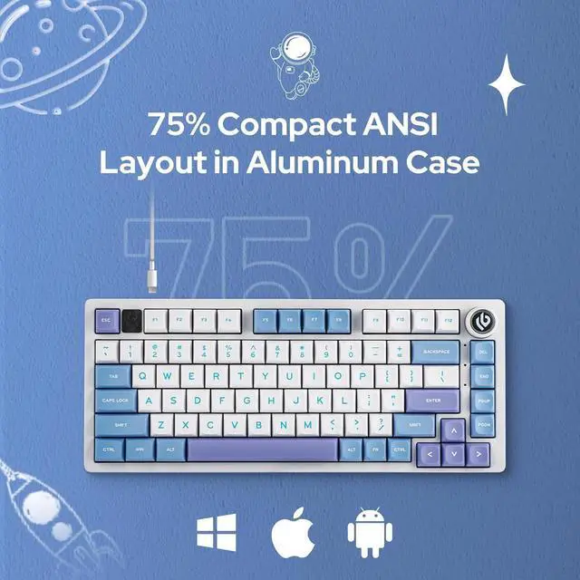 Alt view image 2 of 7 - EPOMAKER x LEOBOG Hi75 Aluminum Alloy Wired Mechanical Keyboard, Programmable Gasket-Mounted Gaming Keyboard with Mode-Switching Knob, Hot Swappable, NKRO, RGB (White Purple, Nimbus V3 Switch)