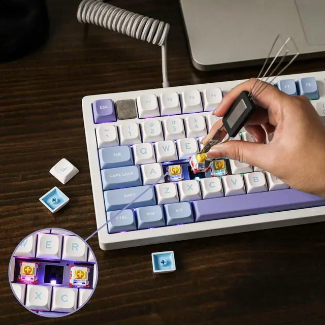 Alt view image 5 of 7 - EPOMAKER x LEOBOG Hi75 Aluminum Alloy Wired Mechanical Keyboard, Programmable Gasket-Mounted Gaming Keyboard with Mode-Switching Knob, Hot Swappable, NKRO, RGB (White Purple, Nimbus V3 Switch)