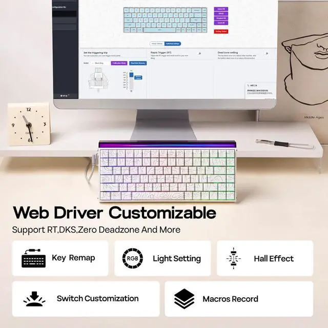 Alt view image 5 of 7 - EPOMAKER Aula Hero84 HE Wired Hall Effect Keyboard with RGB Lightbox, 0.01mm Adjustable Actuation, 8KHz Polling, 0.125ms Latency, Snap Key, SOCD, Magnetic Gaming Keyboard (White Topographic)