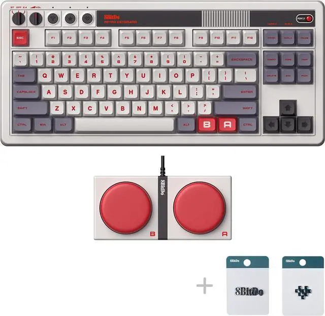 Alt view image 2 of 7 - 8BitDo 87 Keys Retro Mechanical Keyboard Bluetooth/2.4G/USB-C, Hot Swappable, Dual Super Programmable Buttons, Volume knob for Windows and Android - N Edition