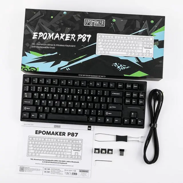 Alt view image 5 of 5 - EPOMAKER P87 TKL Aluminum Wireless Gaming Keyboard, QMK/VIA Programmable Mechanical Keyboard, 87% Bluetooth/2.4Ghz/USB-C Keyboard with CNC Metal Knob and RGB Backlight (Black, Wisteria Linear Switch)