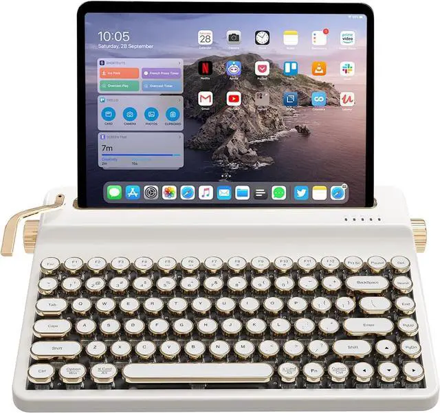 Main image of YUNZII QL75 Wireless Typewriter Hot Swap Retro Mechanical Keyboard,Punk Round Keycaps,RGB Backlit QMK/VIA Programmable, Multi-Device Keyboard with 2.4GHz/Type-C/BT5.0 (White, Cocoa Cream V2 Switch)