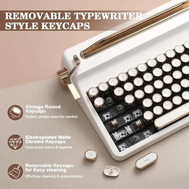Alt view image 7 of 7 - YUNZII QL75 Wireless Typewriter Hot Swap Retro Mechanical Keyboard,Punk Round Keycaps,RGB Backlit QMK/VIA Programmable, Multi-Device Keyboard with 2.4GHz/Type-C/BT5.0 (White, Cocoa Cream V2 Switch)