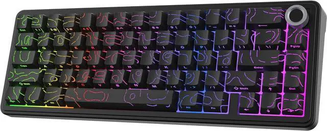 Main image of EPOMAKER X Aula F65 PRO Wireless Mechanical Gaming Keyboard, Hot-Swappable, Knob and Shine-Through PBT Keycap, RGB, Bluetooth/2.4GHz Wireless (Black Topographic, Icesoul Switch)