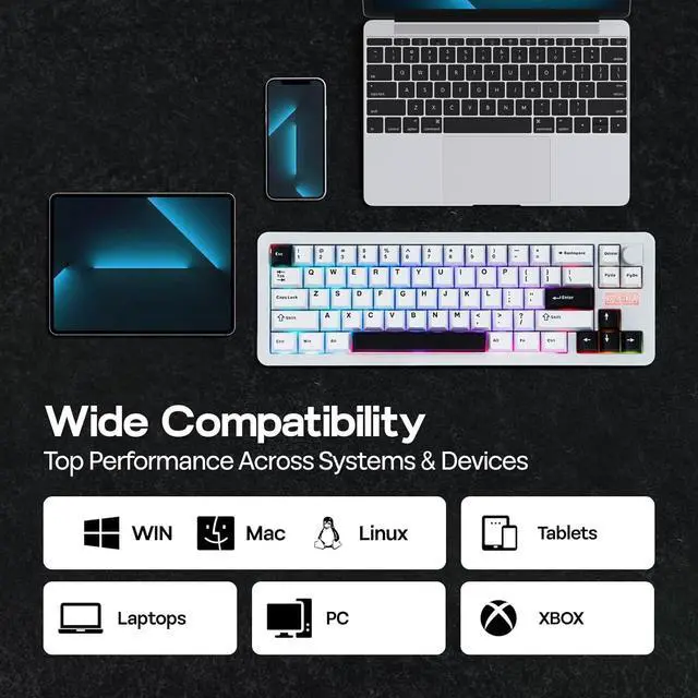 Alt view image 3 of 7 - EPOMAKER Galaxy68 QMK/VIA Wireless Mechanical Keyboard, Aluminum Alloy, Gasket, 6000mAh, RGB Side/Backlight, 65% Gaming Keyboard with Hot-Swappable Creamy Linear Switch (White, Marble White Switch)