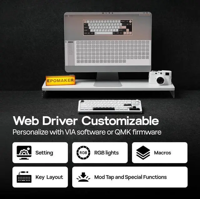 Alt view image 4 of 7 - EPOMAKER Galaxy68 QMK/VIA Wireless Mechanical Keyboard, Aluminum Alloy, Gasket, 6000mAh, RGB Side/Backlight, 65% Gaming Keyboard with Hot-Swappable Creamy Linear Switch (White, Marble White Switch)