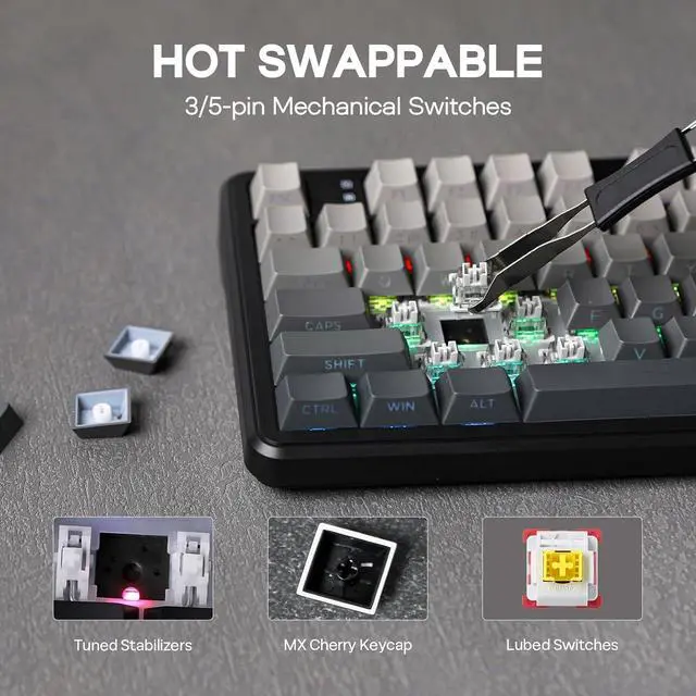 Alt view image 5 of 7 - EPOMAKER Aula F108 Full Size Wireless Gaming Keyboard with 4000mAh Battery, 108 Hot-Swappable and Programmable Keys, NKRO, RGB Backlight, for Win/Mac/PC/Android (Black Gradient)