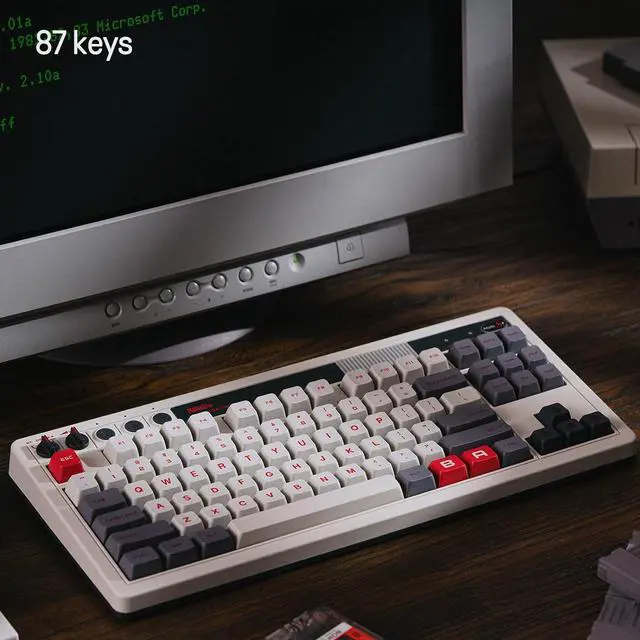 Alt view image 4 of 7 - 8BitDo 87 Keys Retro Mechanical Keyboard Bluetooth/2.4G/USB-C, Hot Swappable, Dual Super Programmable Buttons, Volume knob for Windows and Android - N Edition
