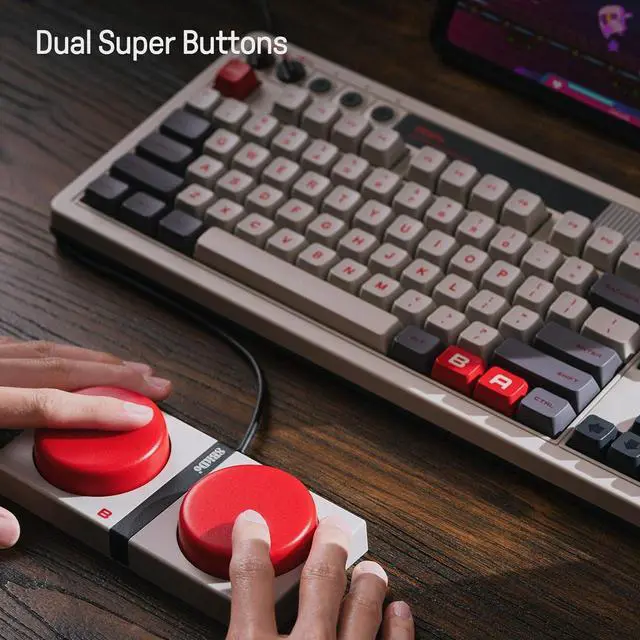 Alt view image 7 of 7 - 8BitDo 87 Keys Retro Mechanical Keyboard Bluetooth/2.4G/USB-C, Hot Swappable, Dual Super Programmable Buttons, Volume knob for Windows and Android - N Edition