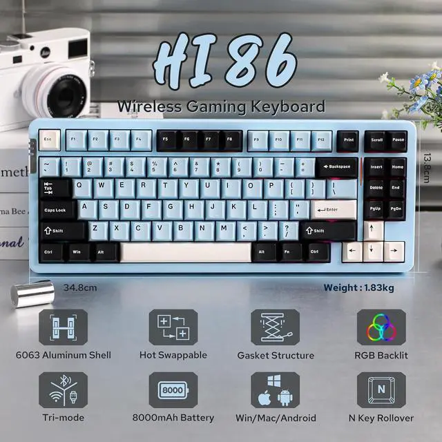 Alt view image 2 of 7 - EPOMAKER X LEOBOG HI86 Wireless Gaming Keyboard, Gasket Aluminum Mechanical Keyboard with Spray-Painted Finish, Hot Swap Programmable Keyboard, RGB Backlit for Win/Mac/Gaming (Blue)